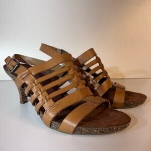 Franco Sarto Womens 9 Sandal Strappy Heel Ginger Brown Leather